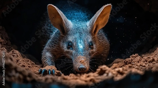 Fototapeta Aardvark digging under moonlight, long snout and claws in action pose --ar 16:9 --raw --stylize 300 --v 6.1 Job ID: f46121bc-b0f0-4fbe-8e60-b96f01ebb47a
