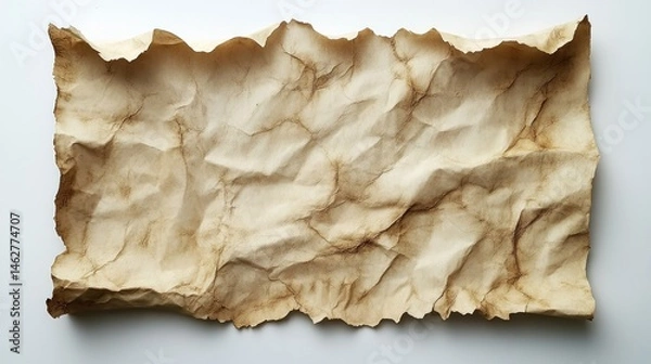Fototapeta Aged crumpled parchment paper texture on white background, ideal for design