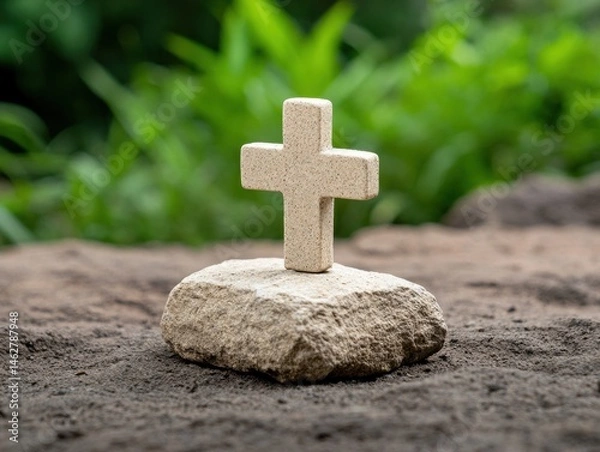 Fototapeta Simple cross on a rock