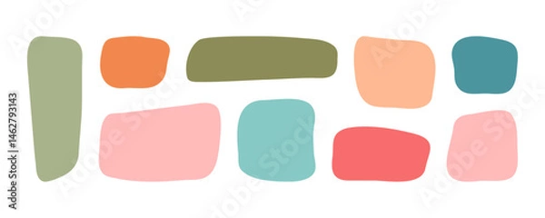 Fototapeta Organic shape rectangle and square, abstract kid frame, child text box, fun basic form, irregular bubble, round blob doodle isolated on white bg. Geometric banner hand drawn. Cute vector illustration