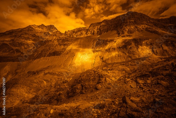 Fototapeta Fantasy effect color of ancient moraines of Vallelunga Glacier. Alto Adige - Sudtirol, Italy. Popular mountain for climbers. Abstract image