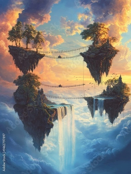 Fototapeta Fantasy island floating above the clouds