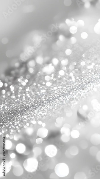 Obraz Une surface argentée scintille sous une lumière diffuse, créant des reflets et des éclats. Les paillettes s'accumulent en un tableau lumineux et subtil, évoquant la magie du moment.