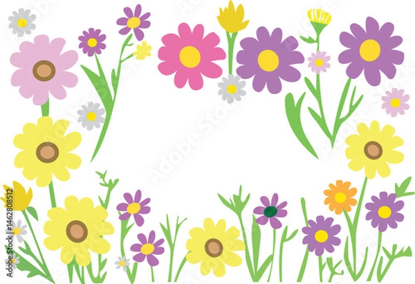 Fototapeta spring flowers border,Hand drawn blossom illustration for decor,Collection of spring colorful flower elements vector.