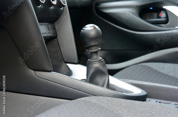 Fototapeta Manual shift lever in the passenger car. Manual gear shift.