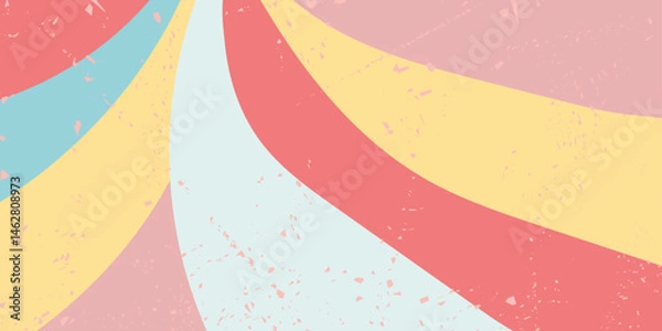 Fototapeta Abstract style striped summer blue, yellow, pink, red background with faded paper effect. Hand drawn multicolored vector illustration for cards, business, banners, wallpaper, textile, wrapping	