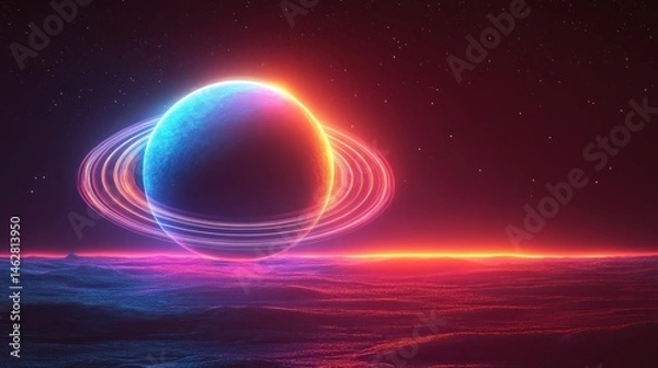 Obraz Cosmic Planet with vibrant rings.