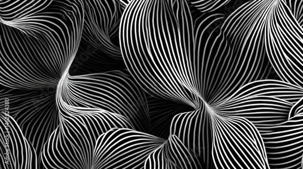 Fototapeta Abstract black and white image featuring curved lines creating a floral like arrangement of shapes