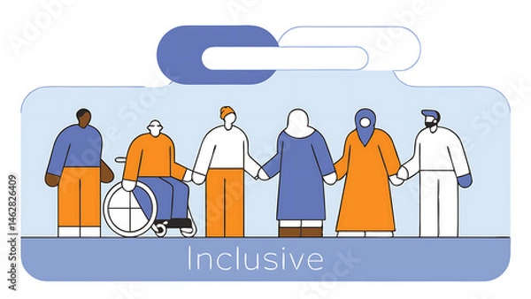 Fototapeta team inclusiveness diverse people with different characteristics: old age disability nationality and religion that interact with each other 080525
