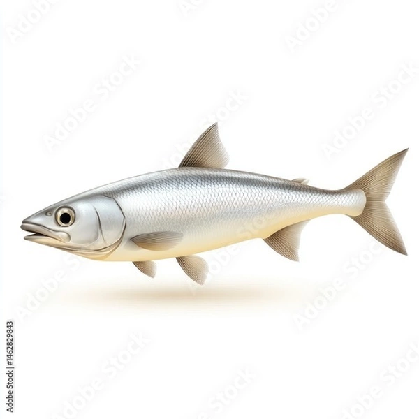 Obraz Silvery, slender fish, profile view, isolated on white.