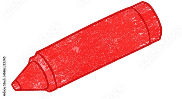 Fototapeta A single red crayon with a textured surface isolated on a black background in a simple illustration