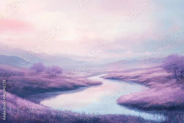 Obraz Tranquil Pastel Landscape: A Serene Escape Between Earth and Sky