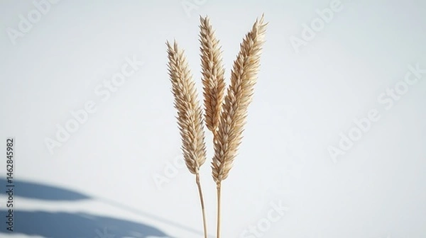 Fototapeta Wheat stalks, light background, minimal design,  food product packaging