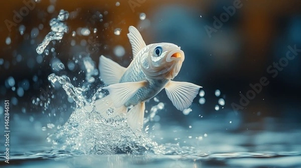 Fototapeta White fish leaping, water splash, pond, nature background, aquarium use