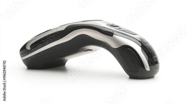Fototapeta Wireless barcode scanner, white background, retail technology