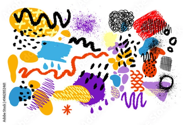Fototapeta Set of decorative colored elements. hand drawn. Not AI. Vector illustration