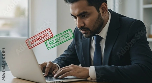 Fototapeta Managers Use Checkbox to Reject Low-Quality Project Documents. Focused on Quality Control, ISO Compliance, and Document Review Precision