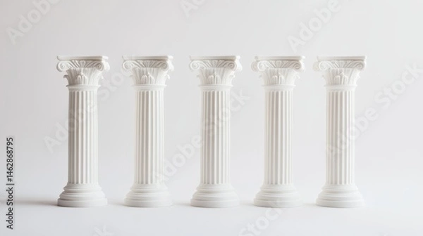 Obraz White, Greek-style columns are shown against a white background.  These pillars could be used as wedding cake decorations or on invitations.
