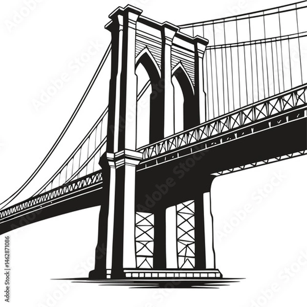Obraz Silhouette of a Brooklyn Bridge, New York City, black and white, white background, is one of the most famous bridges in the United States. vector illustration