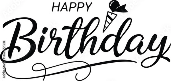 Fototapeta Happy Birthday Handwritten Text, Elegant Lettering Design, calligraphy, typography on White Background for Greeting Cards and Celebrations