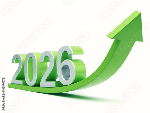 Fototapeta Año 2026 con flecha verde ascendente, proyección de crecimiento futuro.