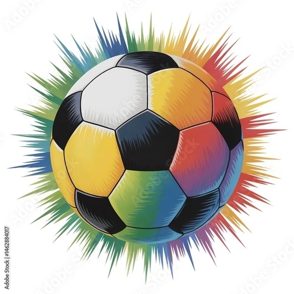 Fototapeta A vibrant digital painting portrays a soccer ball ball, background solid white