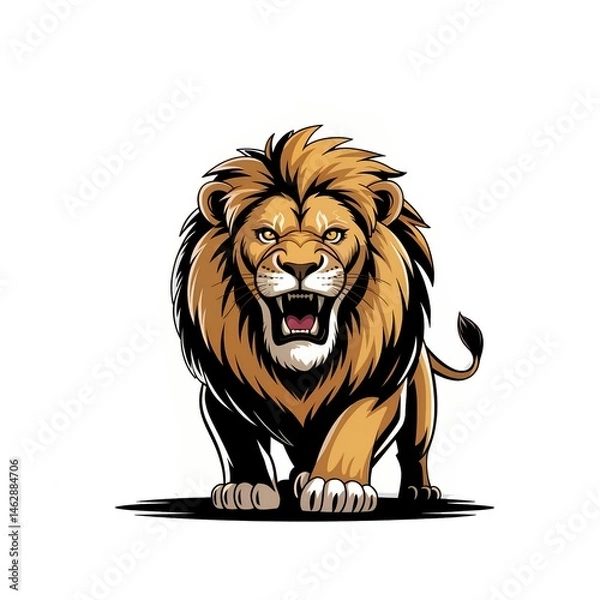 Fototapeta A vibrant digital vector illustration of an angry lion with intense yellow eyes and a furrowed brow