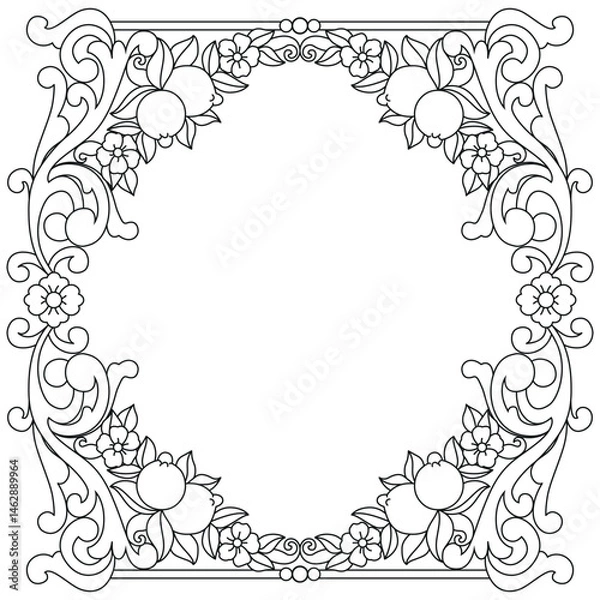 Obraz Elegant outline baroque mediterranean frame with lemons