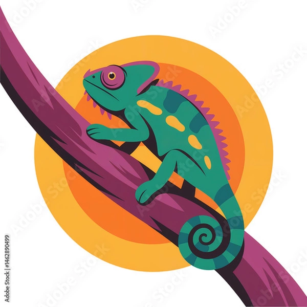 Fototapeta A vibrant digital vector illustration a chameleon on a tree, png