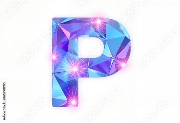Obraz Colorful geometric letter P with diamond effects on a white background  