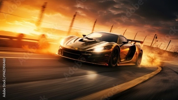 Fototapeta Speeding race car on racing track
