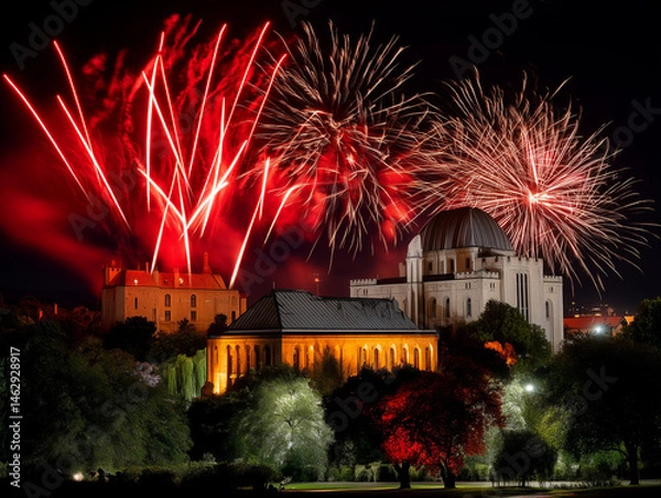 Obraz Majestic Fireworks Display Over Historic City