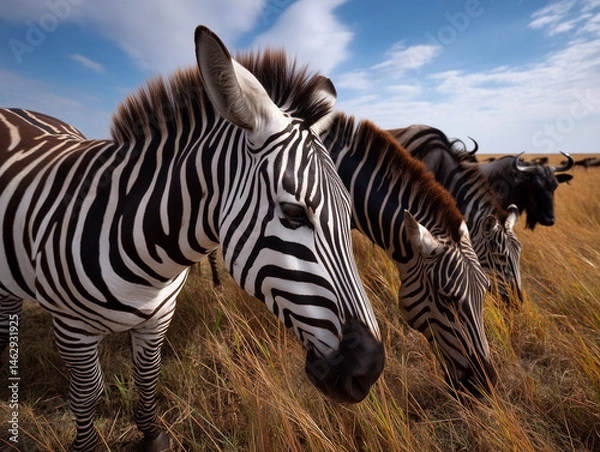 Obraz Zebras Grazing on African Savanna