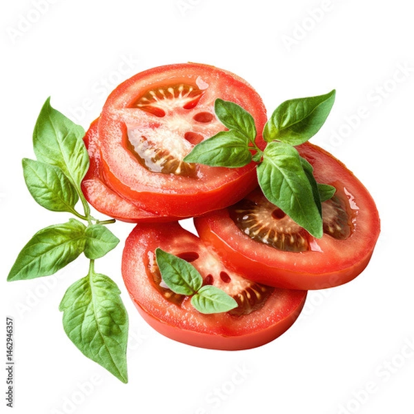 Fototapeta Sliced Tomatoes with Basil