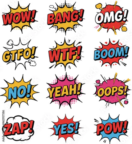 Obraz Twelve Comic Book Style Speech Bubbles with Exclamations