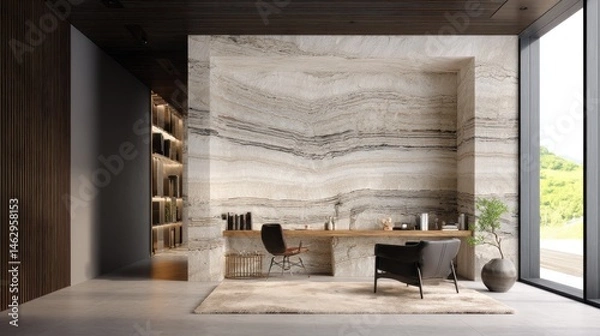Obraz Modern cube study space with layered stone backdrop  