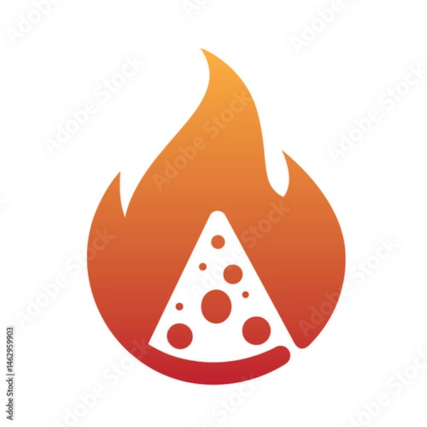 Obraz Creative slice of pizza and flame logo modern pizza fire vector design symbol