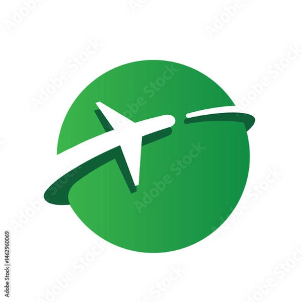 Obraz Abstract airplane and world logo minimal circle travel vector design symbol icon