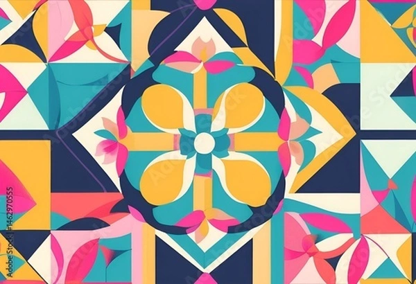 Fototapeta Vibrant Geometric Floral Pattern Design Abstract Art Background Texture for Textile Print