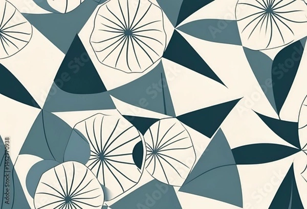 Fototapeta Abstract Geometric Pattern Design with Teal Triangles and Floral Elements Background Illustration