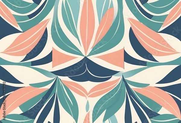 Fototapeta Abstract Floral Pattern Design Teal Peach Cream Leaves Background Textile Print