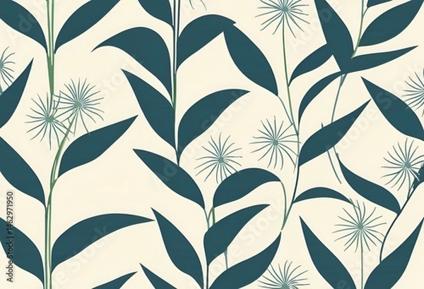 Fototapeta Elegant Teal Leaf and Flower Pattern Seamless Design Perfect for Textile or Wallpaper Background