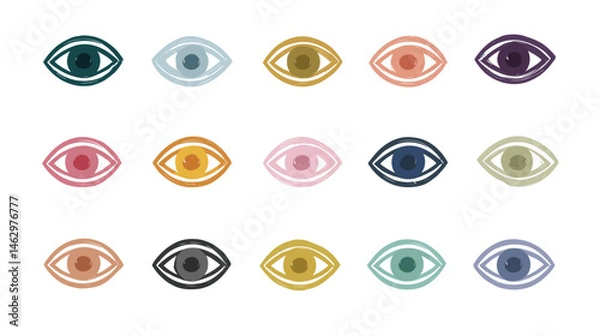 Obraz Eye icon set mix colour simple silhouette vector on white background  -  