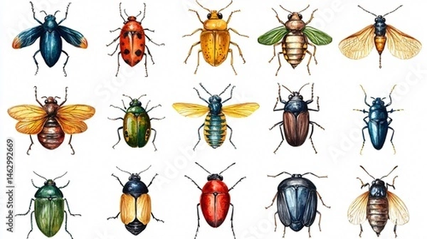 Fototapeta Colorful Watercolor Vector Insect Illustration Collection for Design Projects
