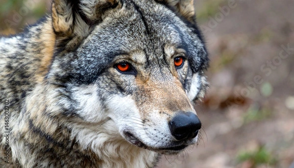 Obraz Alpha wolf with striking red eyes