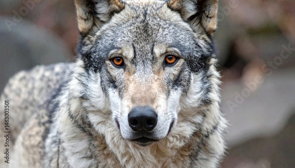 Obraz Alpha wolf with striking red eyes