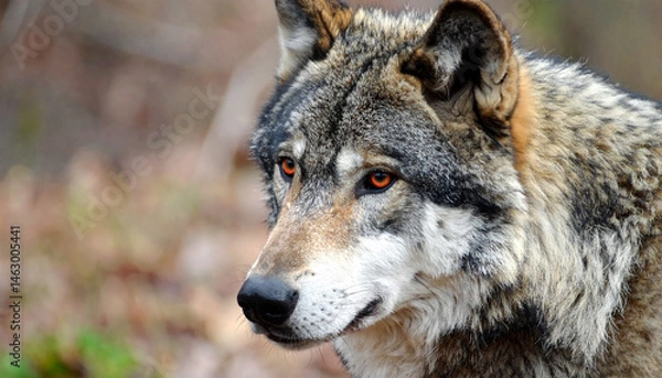 Obraz Alpha wolf with striking red eyes