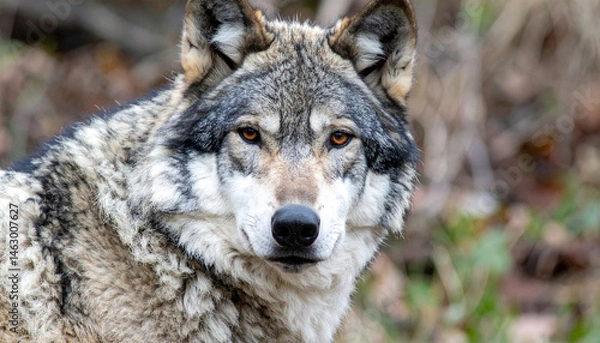 Obraz Alpha wolf with striking red eyes