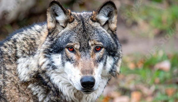 Obraz Alpha wolf with striking red eyes