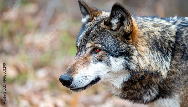 Obraz Alpha wolf with striking red eyes